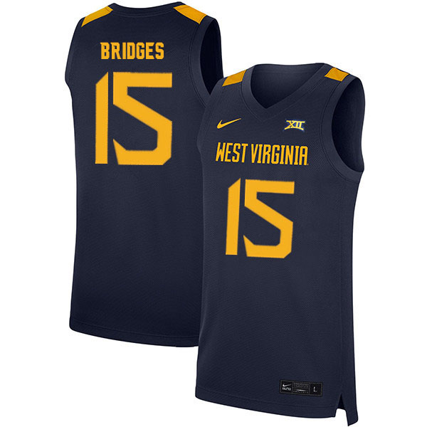 2020 Men #15 Jalen Bridges West Virginia Mountaineers College Basketball Jerseys Sale-Navy